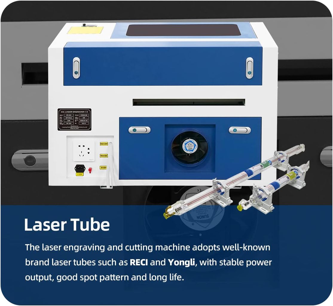 ZAC CO2-Lasergravierer, 50 W, Laserschneidemaschine, kompatibel mit LightBurn 400 x 400 mm Lasergravurmaschine für Holz, Acryl
