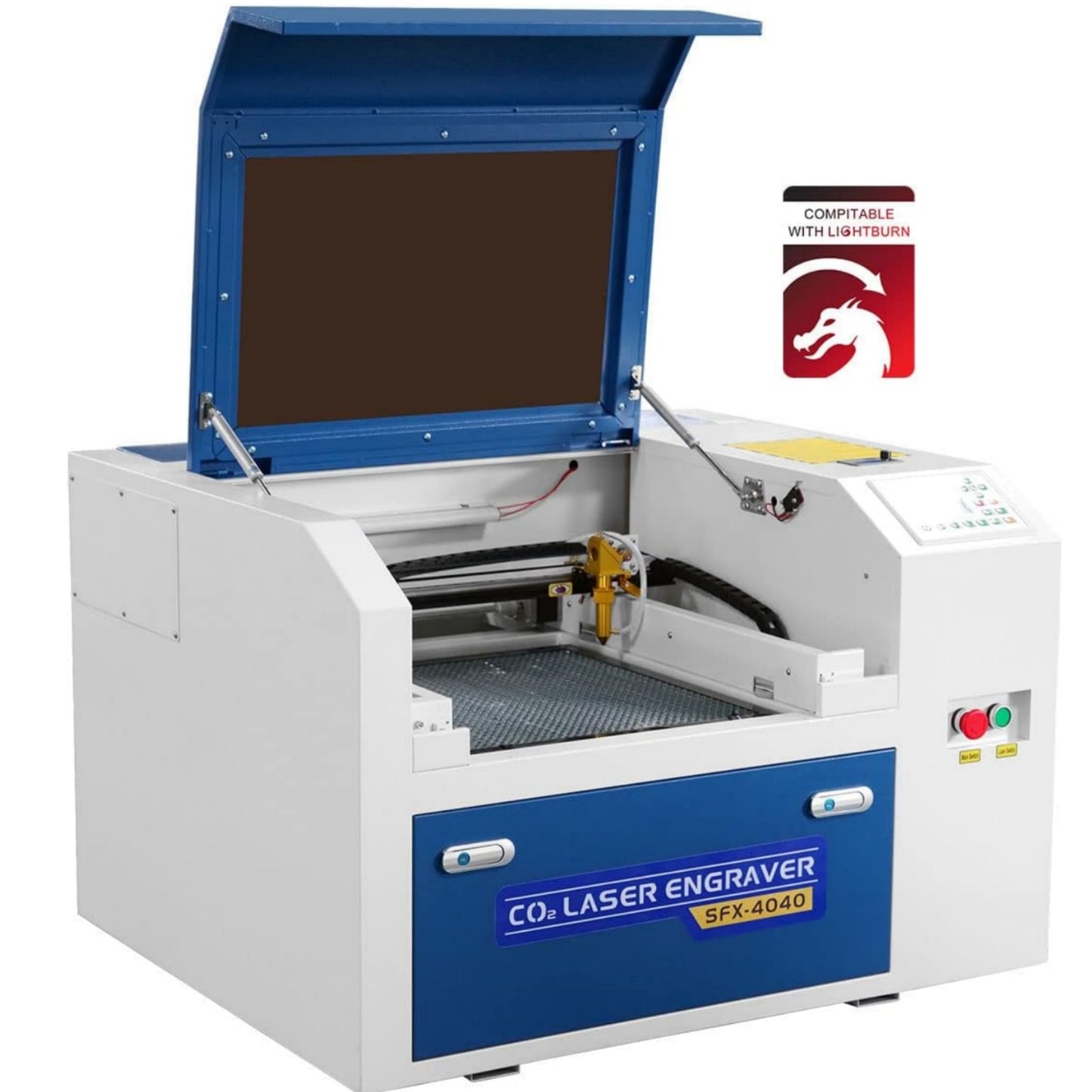 ZAC CO2-Lasergravierer, 50 W, Laserschneidemaschine, kompatibel mit LightBurn 400 x 400 mm Lasergravurmaschine für Holz, Acryl