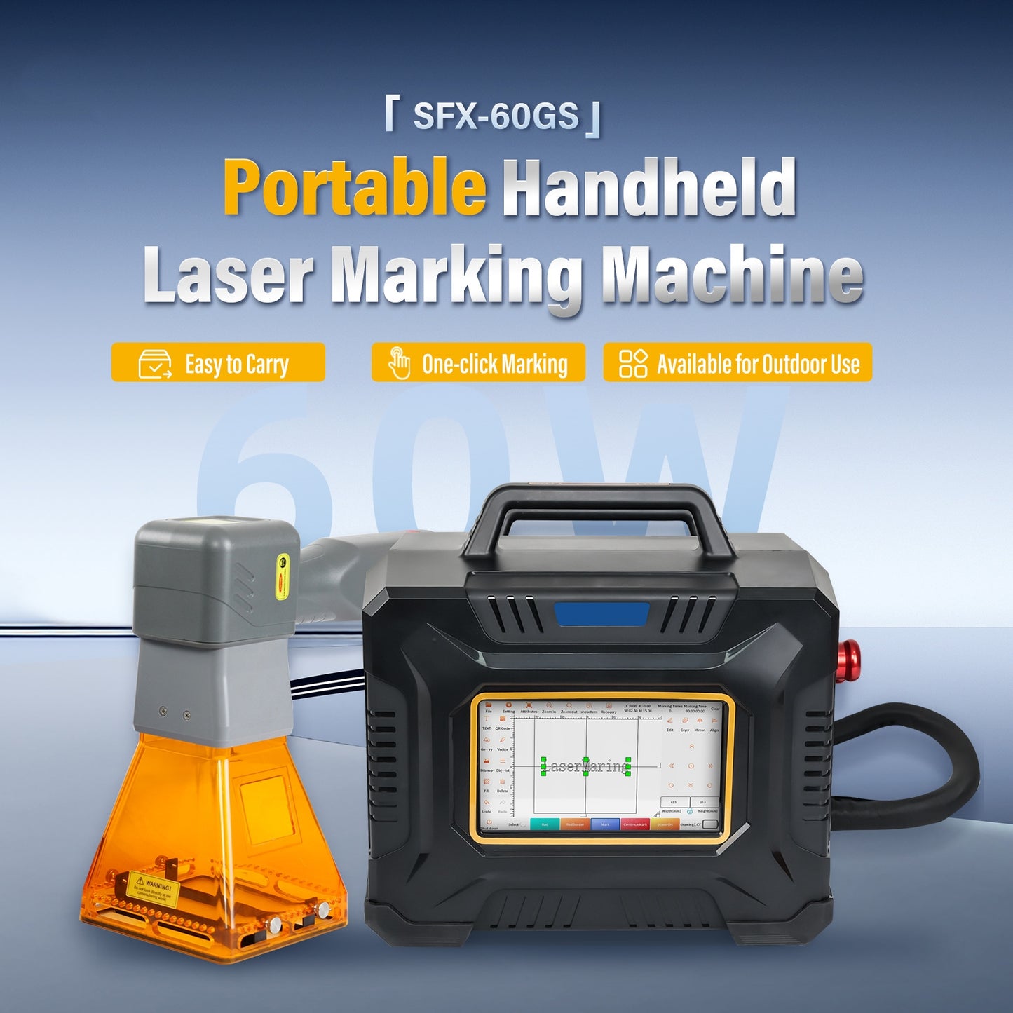 ZAC 60W Handheld Fiber Laser Engraver Laser Marking Machine with 100*100mm Lens for Metal Non-Metal Material