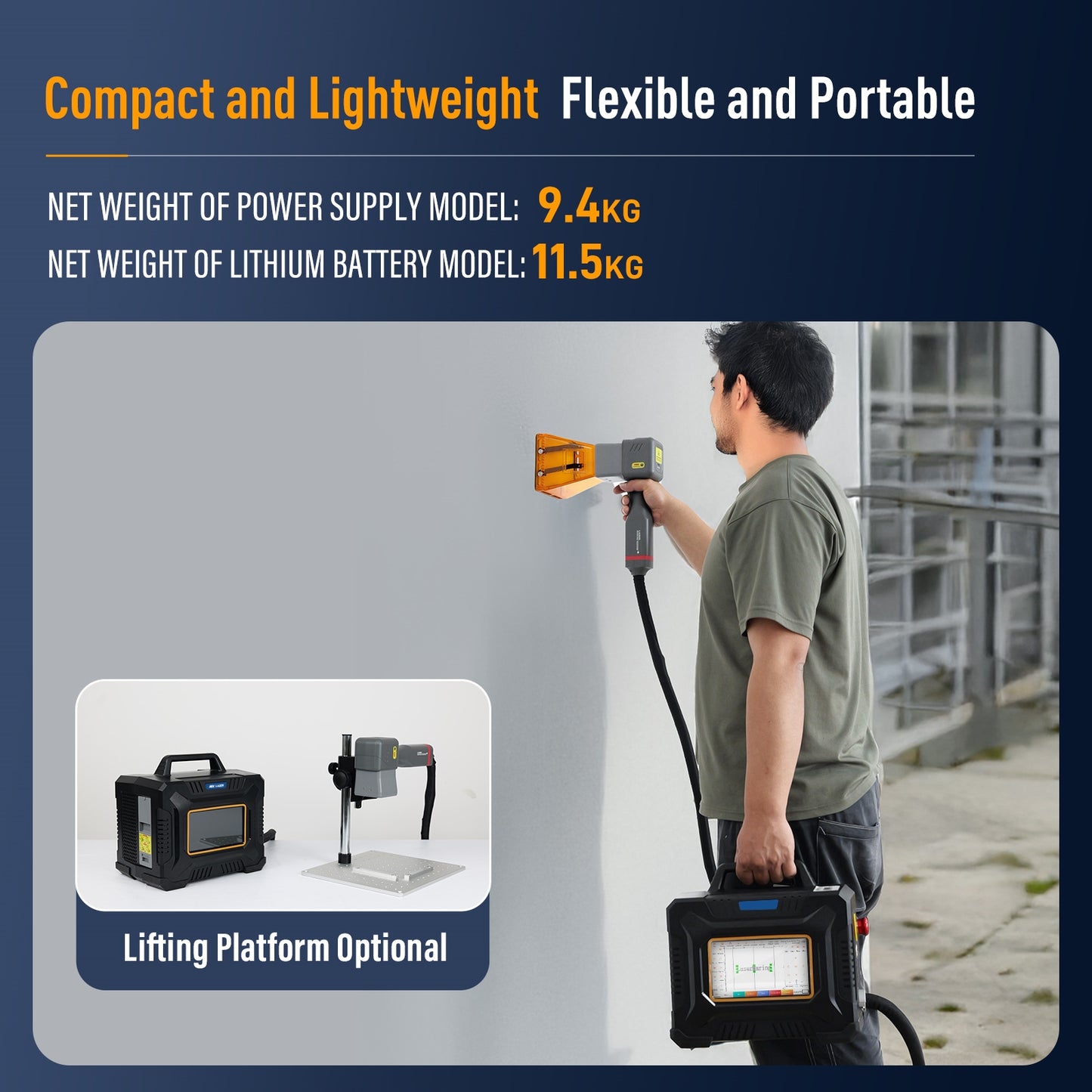 ZAC 60W Handheld Fiber Laser Engraver Laser Marking Machine with 100*100mm Lens for Metal Non-Metal Material