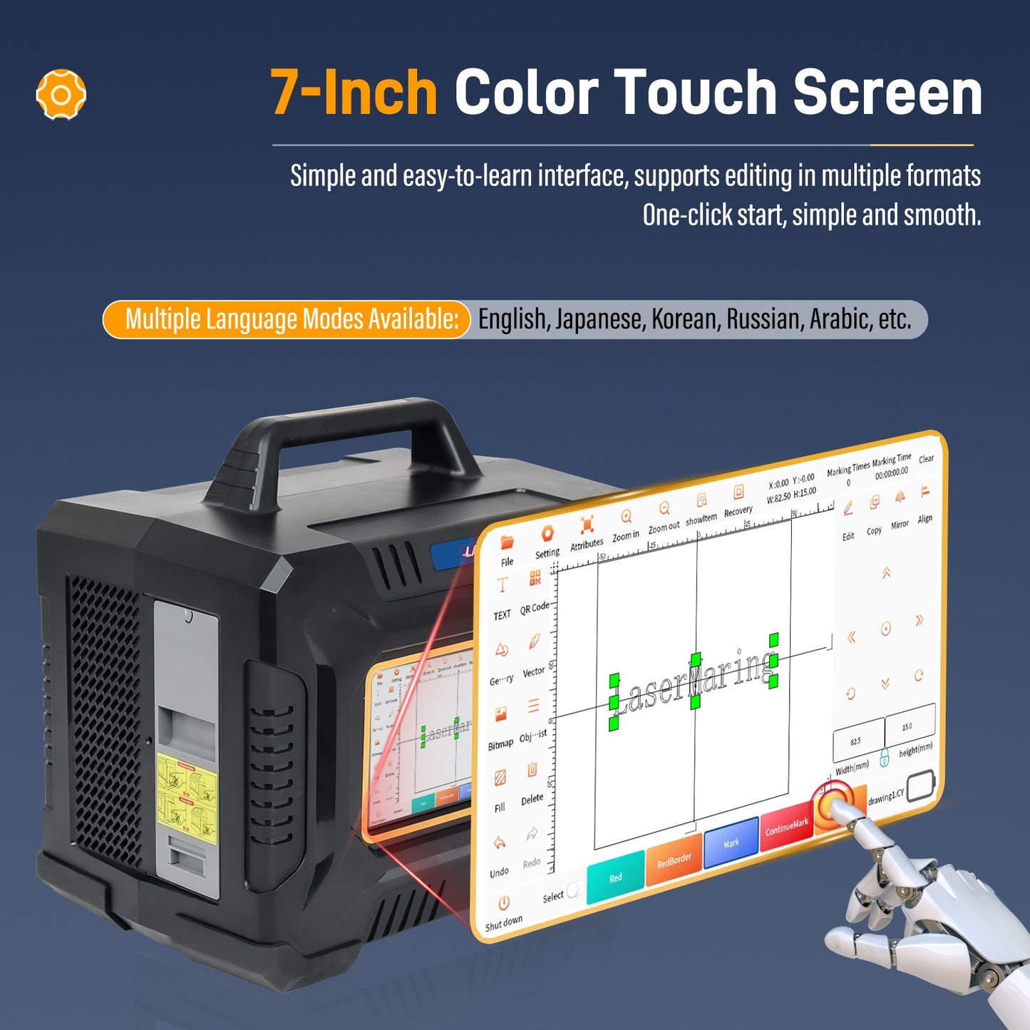 ZAC 60W Handheld Fiber Laser Engraver Laser Marking Machine with 100*100mm Lens for Metal Non-Metal Material