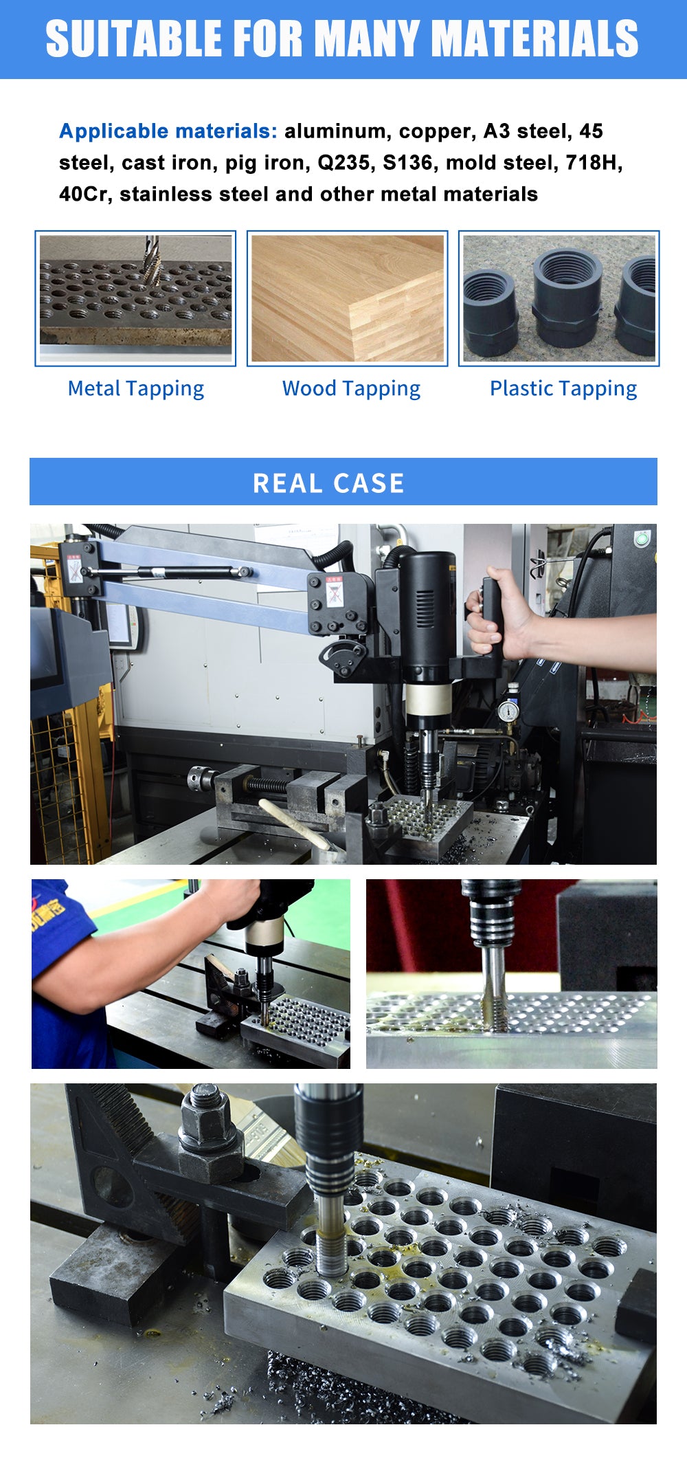 ZAC M4-M20 Electric Tapping Machine Tapping Arm 550RPM High Speed 10 Pcs Tap Collets Included