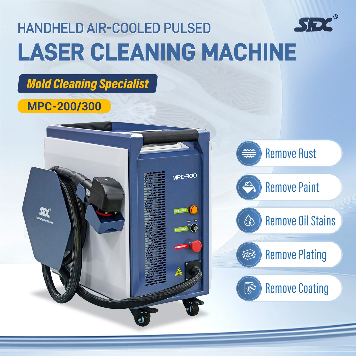 ZAC 200W 300W Laser Cleaning Machine for Mould Pulsed Laser Rust Removal 110-220V Air-cooled Laser Cleaner with IoT for Metal Rust Mould Cleaning