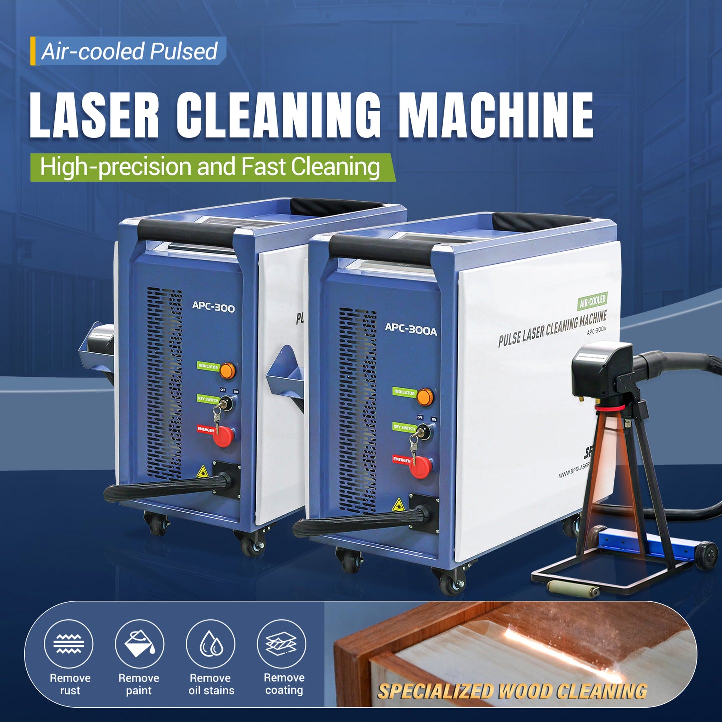 ZAC 200W 300W P-Series Laser Cleaning Machine 110-220V Air-cooled Pulsed Laser Rust Removal for Wood Metal Rust Graffiti Painting Coating