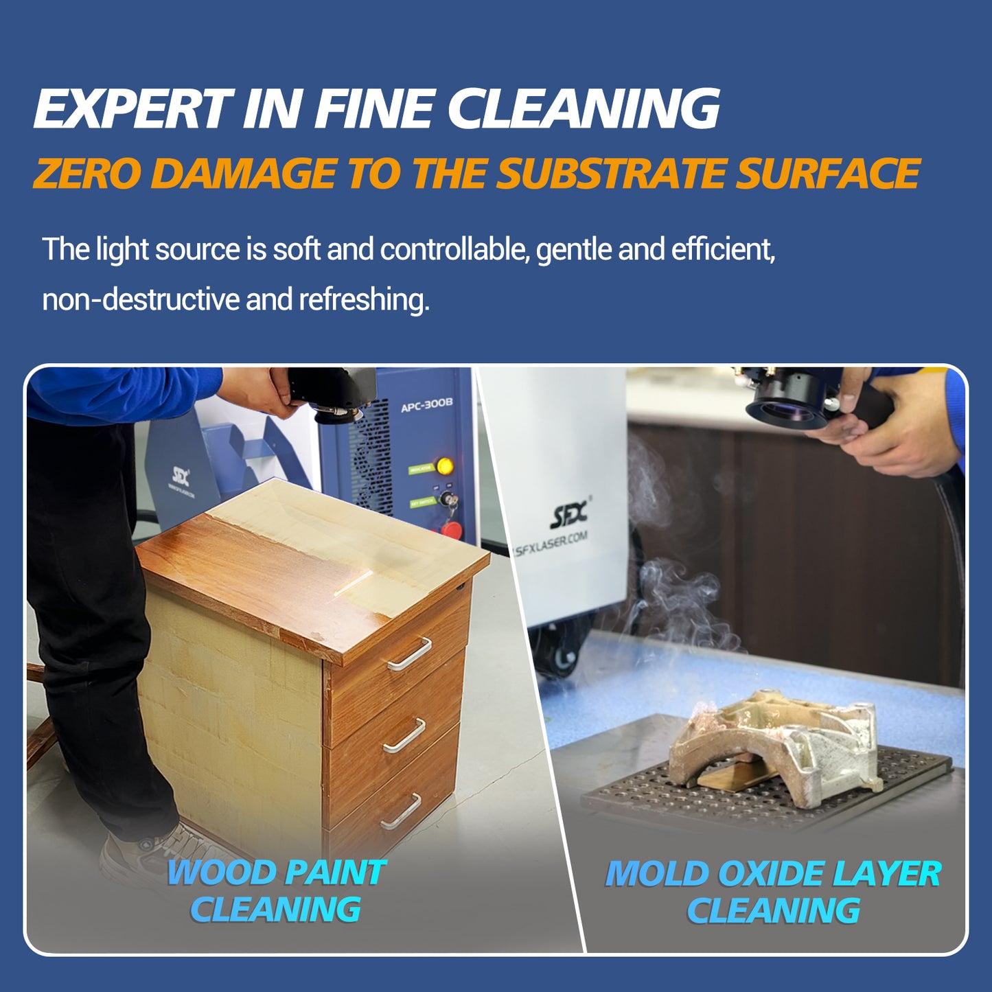 ZAC 200W 300W P-Series Laser Cleaning Machine 110-220V Air-cooled Pulsed Laser Rust Removal for Wood Metal Rust Graffiti Painting Coating