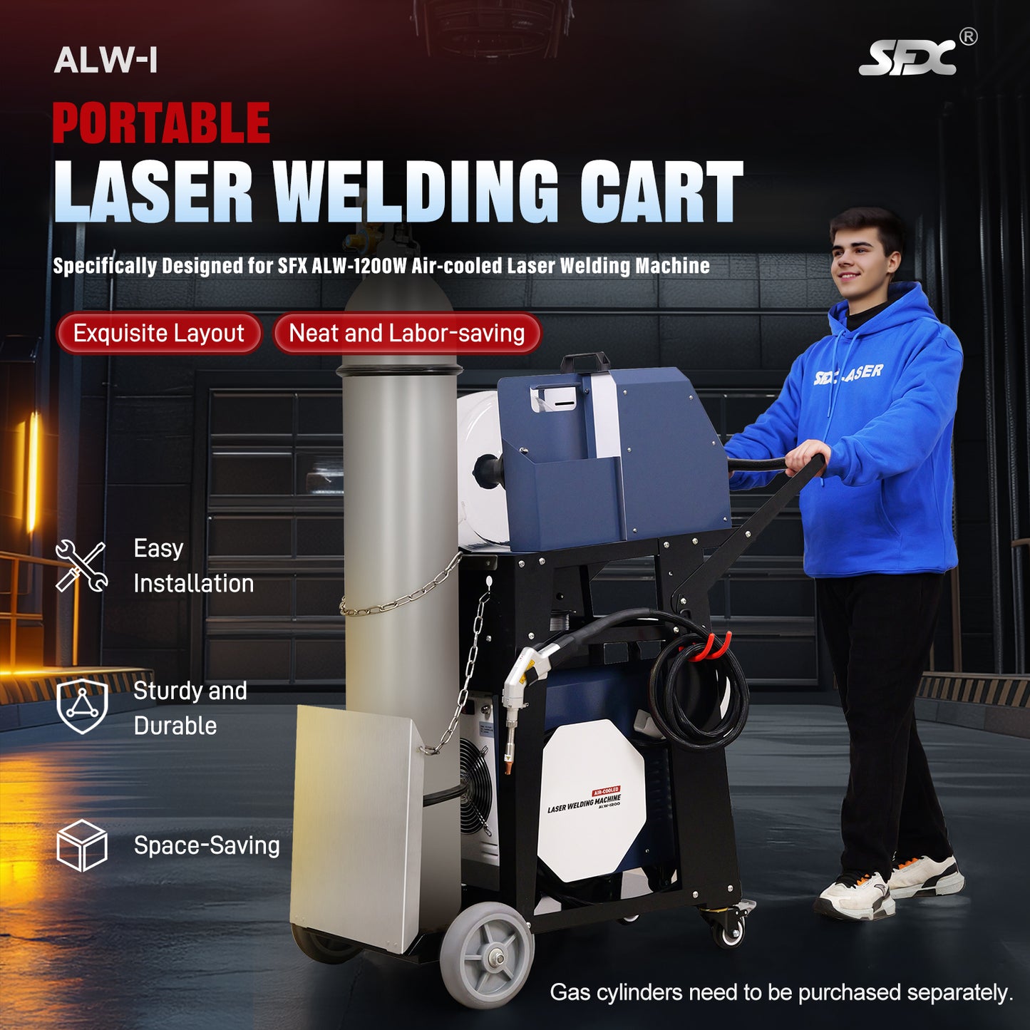 ZAC 1200 W Laser Welding Machine with Portable Welding Cart Air Cooled Laser Welder with Auto Wire Feeder for Metal,Stainless Steel, Aluminum