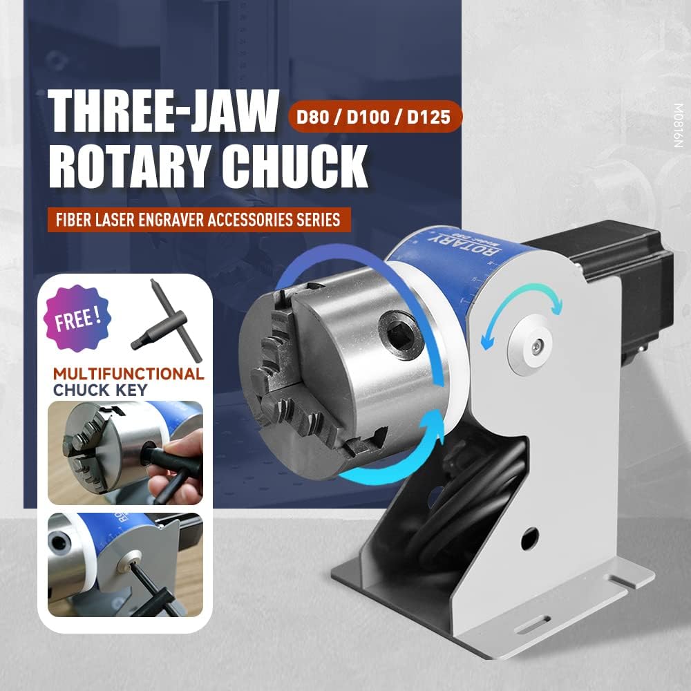 ZAC Rotary Axis for Fiber Laser Engraver D80/D100/D125 Three-jaw Rotary Chuck