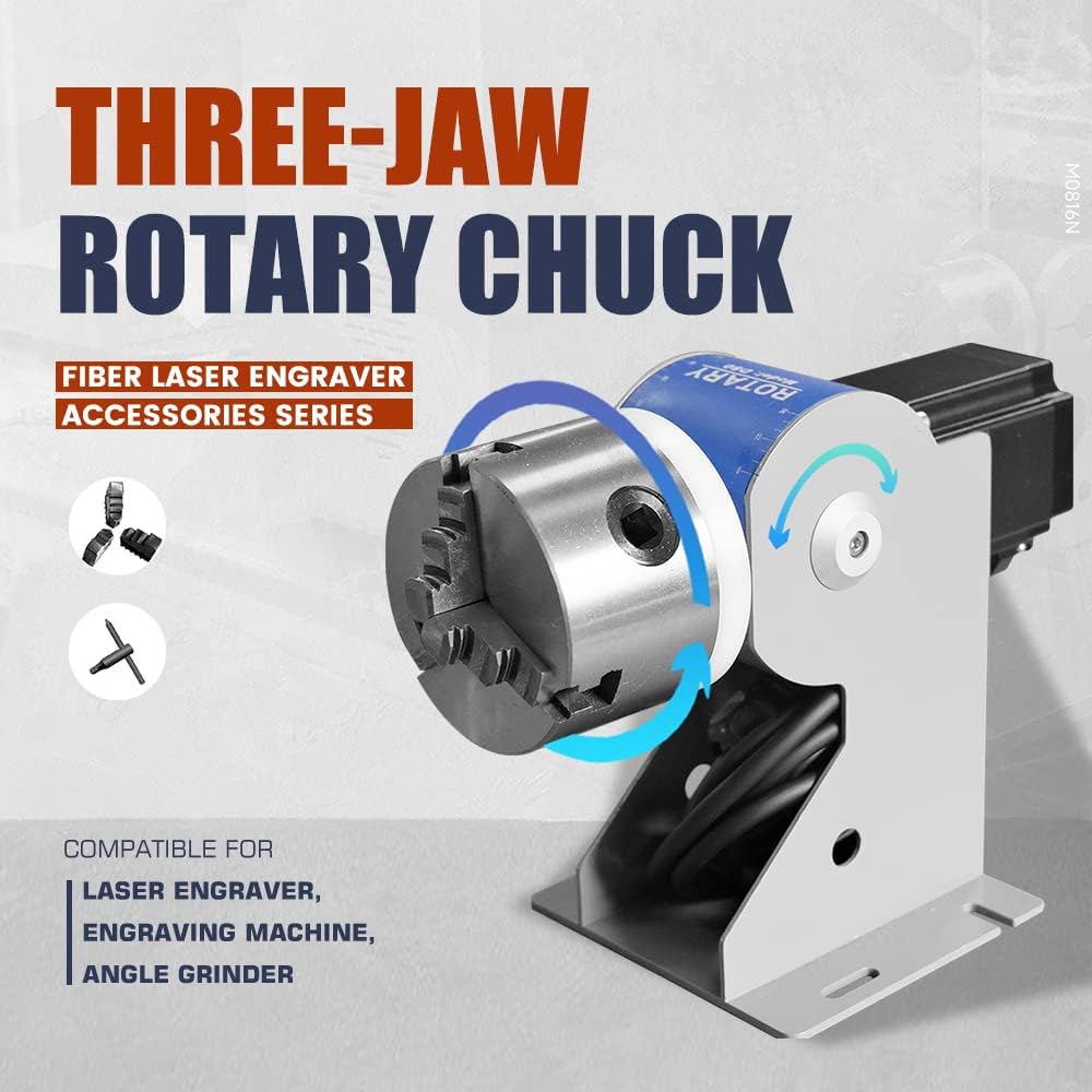 ZAC Rotary Axis for Fiber Laser Engraver D80/D100/D125 Three-jaw Rotary Chuck