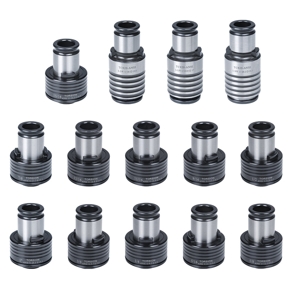ZAC TC820 ANSI Collets, M6,M6.3 M7,M8 M10 M12,M12.5 M14-M33 14PCS Tap Collet Chuck Holder Suitable for M36 Electric Tapping