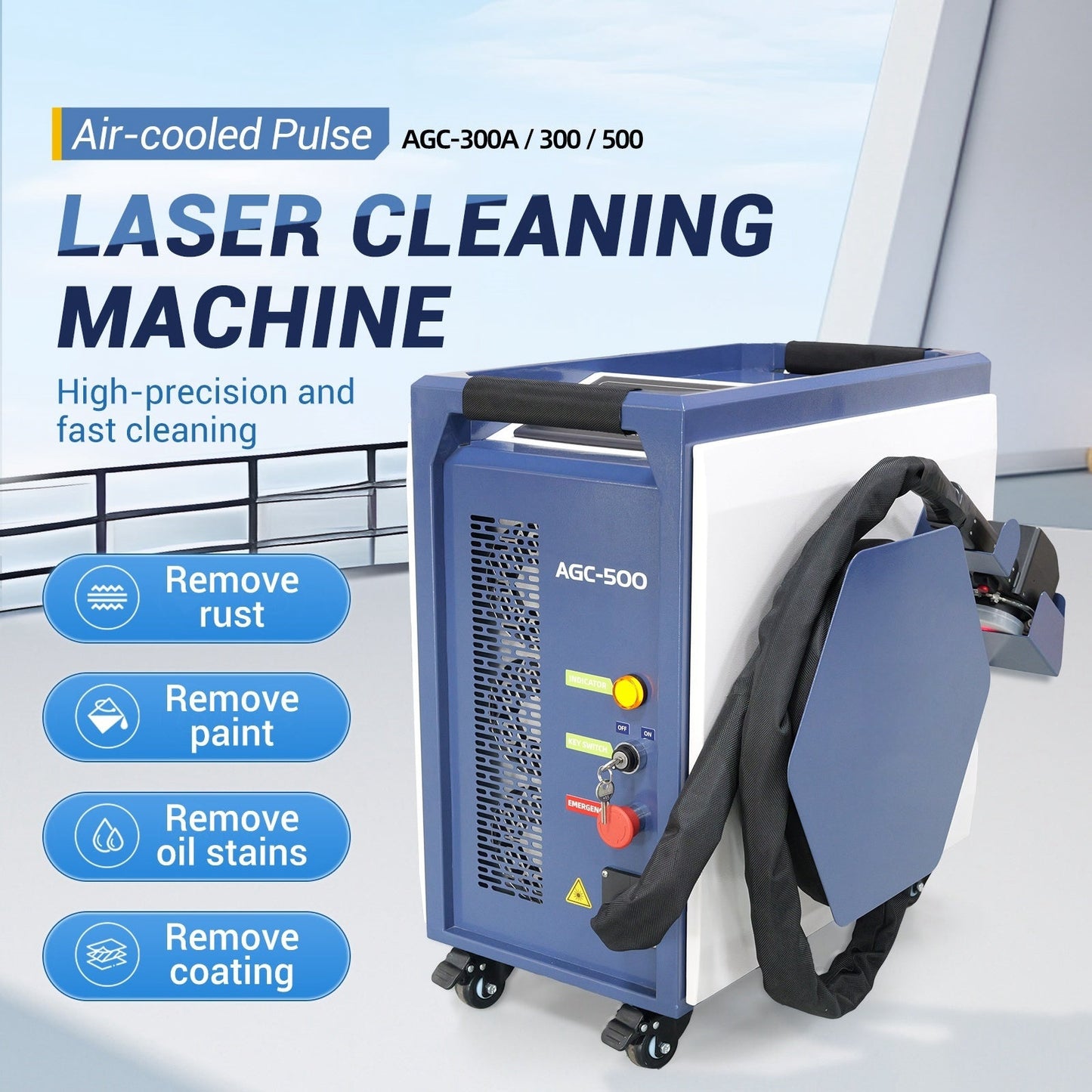 ZAC 300W 500W G-Series Laser Cleaning Machine 110-220V Air-cooled Pulsed Laser Rust Removal for Metal Rust Oil Graffiti Painting Coating