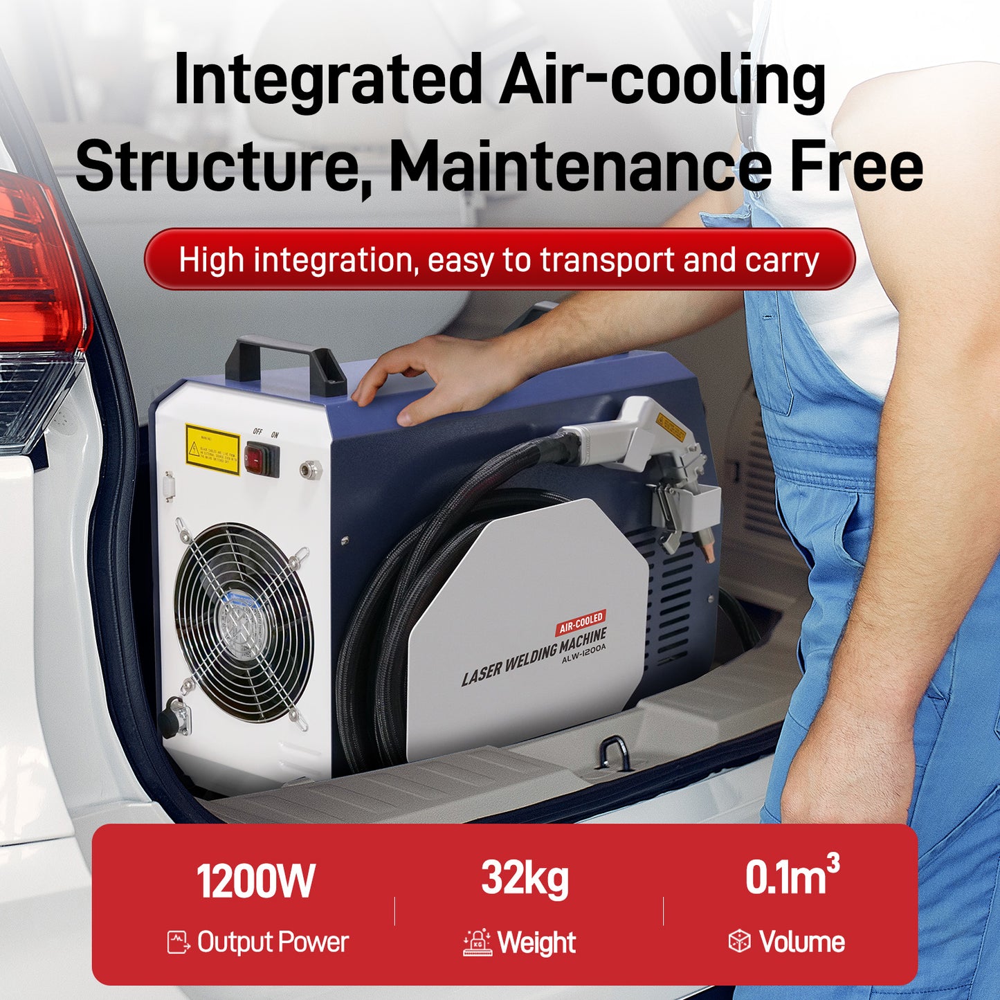 ZAC 1200W Air Cooled Laser Welding Machine 2-in-1 Handheld Laser Welder Beam Cleaner with Auto Wire Feeder for Metal Stainless Steel Aluminum Copper