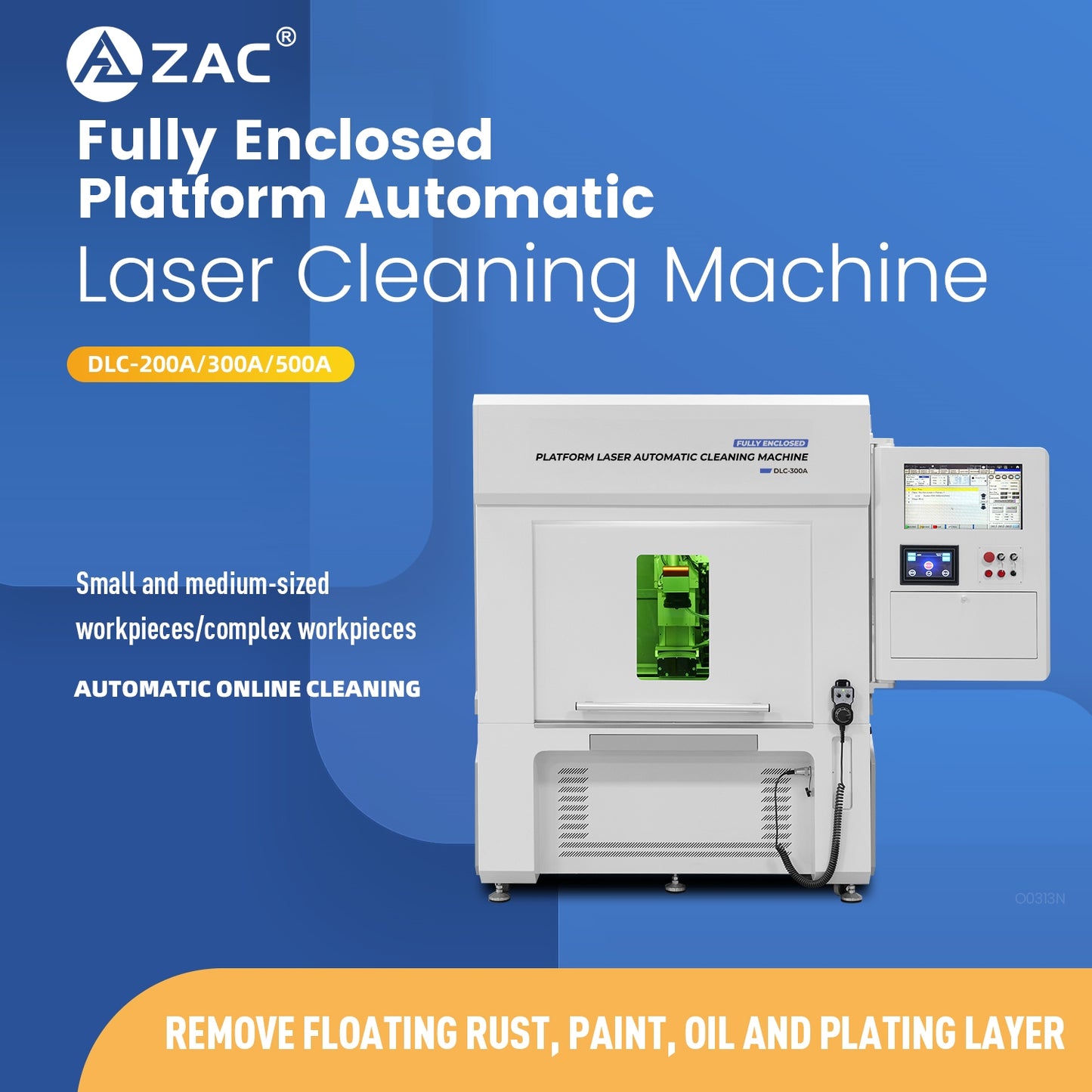 ZAC Automatische Laser-Reinigungsmaschine, 300 W, 500 W, Plattform-Laserreiniger für die Reinigung von Rost, Lackbeschichtungen und Baugruppen