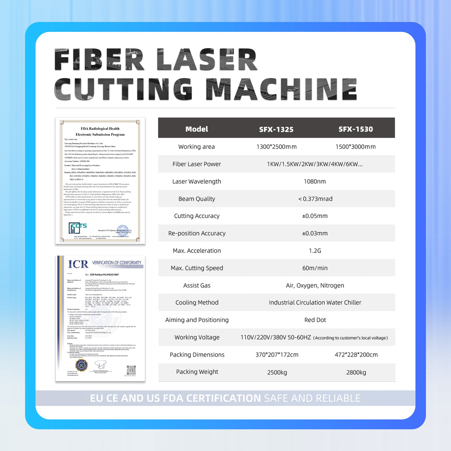 ZAC Fiber Laser Cutter MAX 2000W/3000W Metal Laser Cutting Machine 1500×3000mm(59×118inch) Working Area