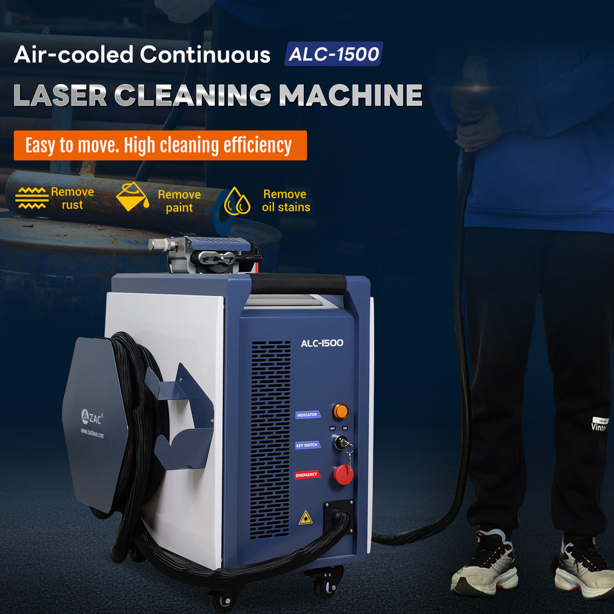 ZAC 1500W Continuous Laser Cleaning Machine 220V Laser Rust Removal with IOT Technolofy for Metal Rust Oil Paiting Coating