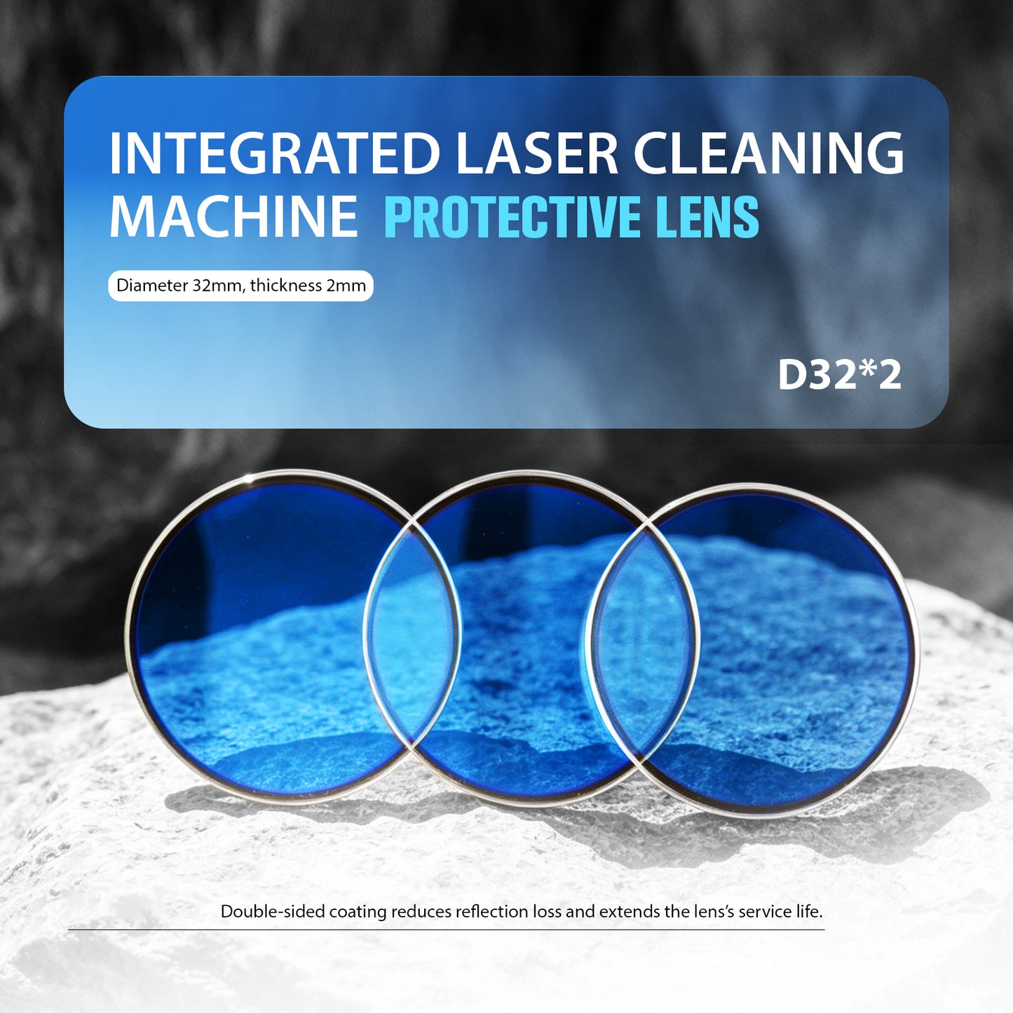 ZAC D32*2 Protective Lens for Laser Cleaner Diameter 32mm Thickness 2mm Quartz Material with Double-Sided Coating for SLC-B Series Laser Cleaning Machine