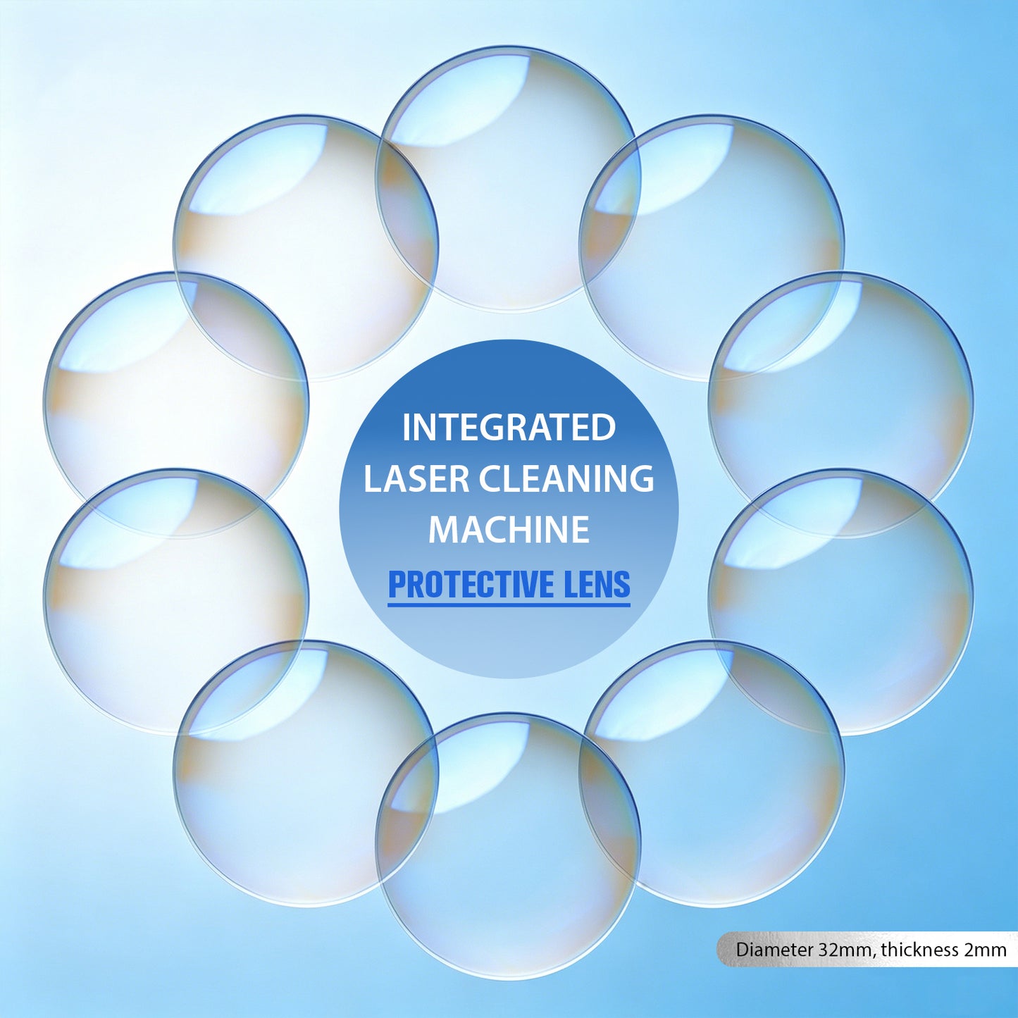 ZAC D32*2 Protective Lens for Laser Cleaner Diameter 32mm Thickness 2mm Quartz Material with Double-Sided Coating for SLC-B Series Laser Cleaning Machine
