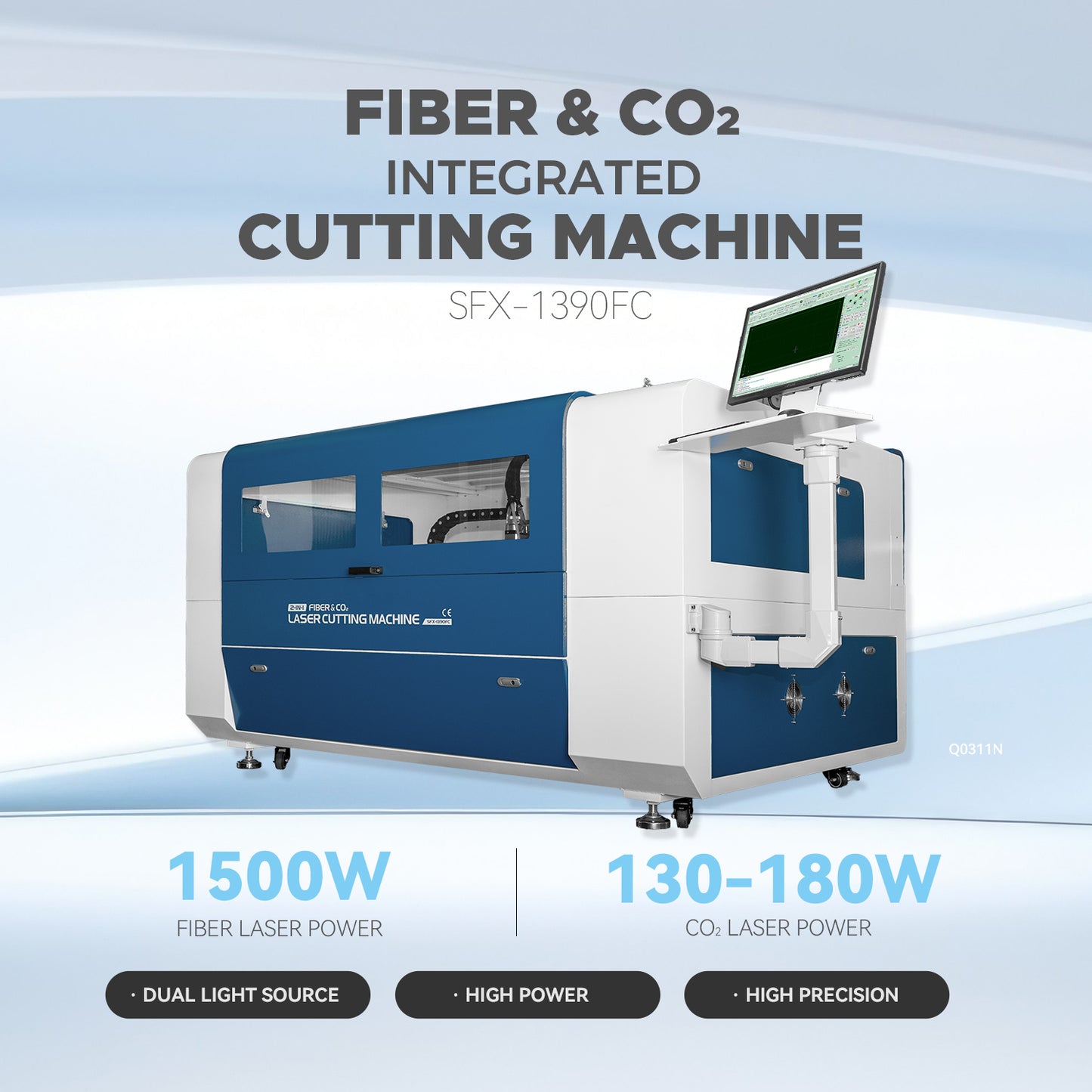 ZAC 1500W MAX Fiber Laser & 130W 150W 180W Co2 Integrated Cutting Machine 1300×900mm(51.2×35.4inch) Working Area Metal Non-metal Cutter