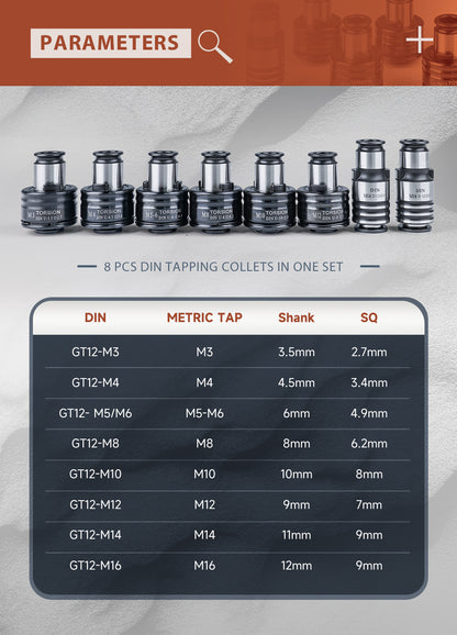 ZAC US Stock GT12 ANSI DIN ISO JIS Tapping Collets Torque Collet Apply for M16R Electric Tapping Machine