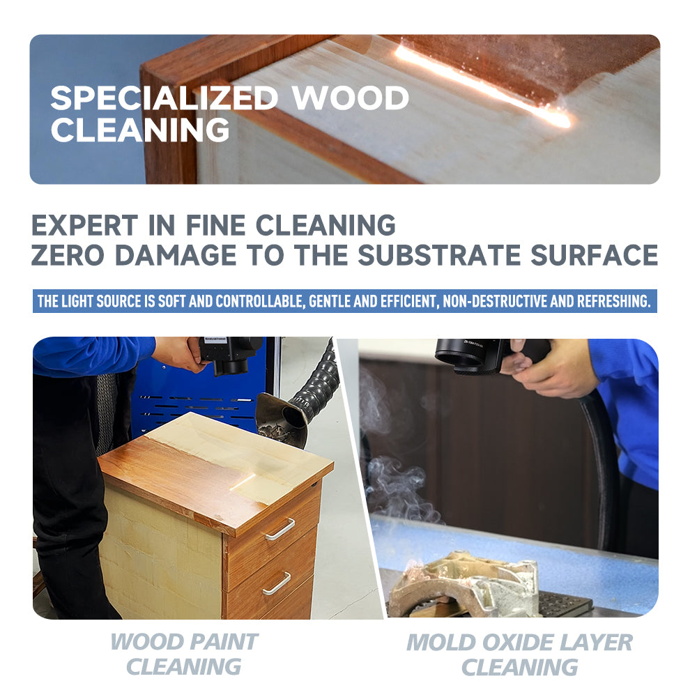ZAC 300W 500W Trolley-Type Laser Cleaning Machine for Wood Ultra-light Laser Rust Paint Coating Remover AC110~ 220V Air Cooled Pulsed Laser Cleaner with IoT Control