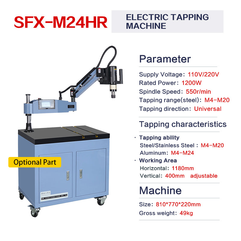 ZAC M4-M20 Electric Tapping Machine Tapping Arm 550RPM High Speed 10 Pcs Tap Collets Included