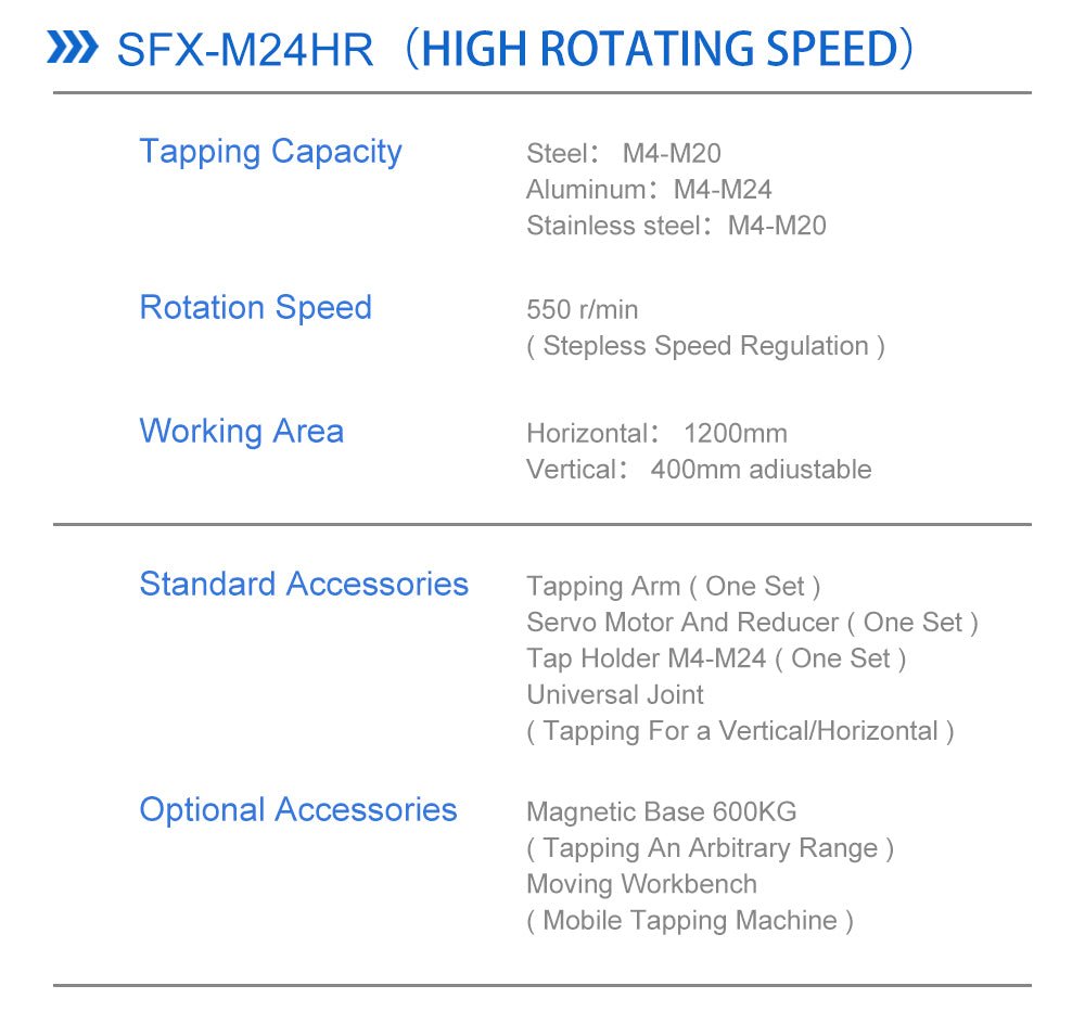 ZAC M4-M20 Electric Tapping Machine Tapping Arm 550RPM High Speed 10 Pcs Tap Collets Included