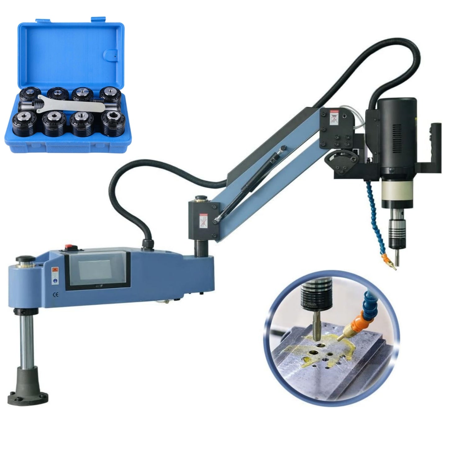 ZAC M4-M20 Electric Tapping Machine Tapping Arm 550RPM High Speed 10 Pcs Tap Collets Included