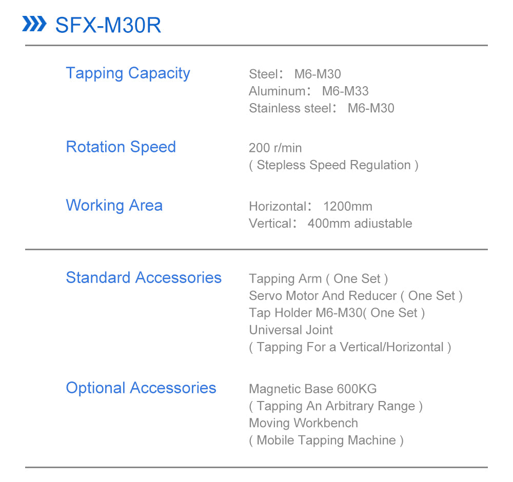 ZAC M6-M30 Electric Tapping Machine Universal 360 Degree Tapping Arm 12 Pcs Tap Collets Included