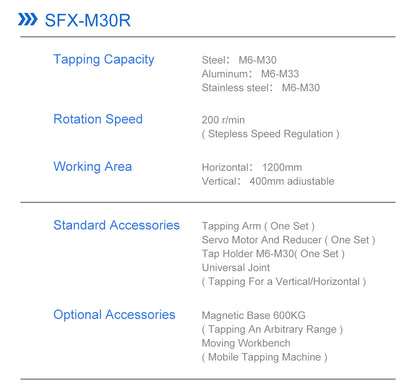 ZAC M6-M30 Electric Tapping Machine Universal 360 Degree Tapping Arm 12 Pcs Tap Collets Included