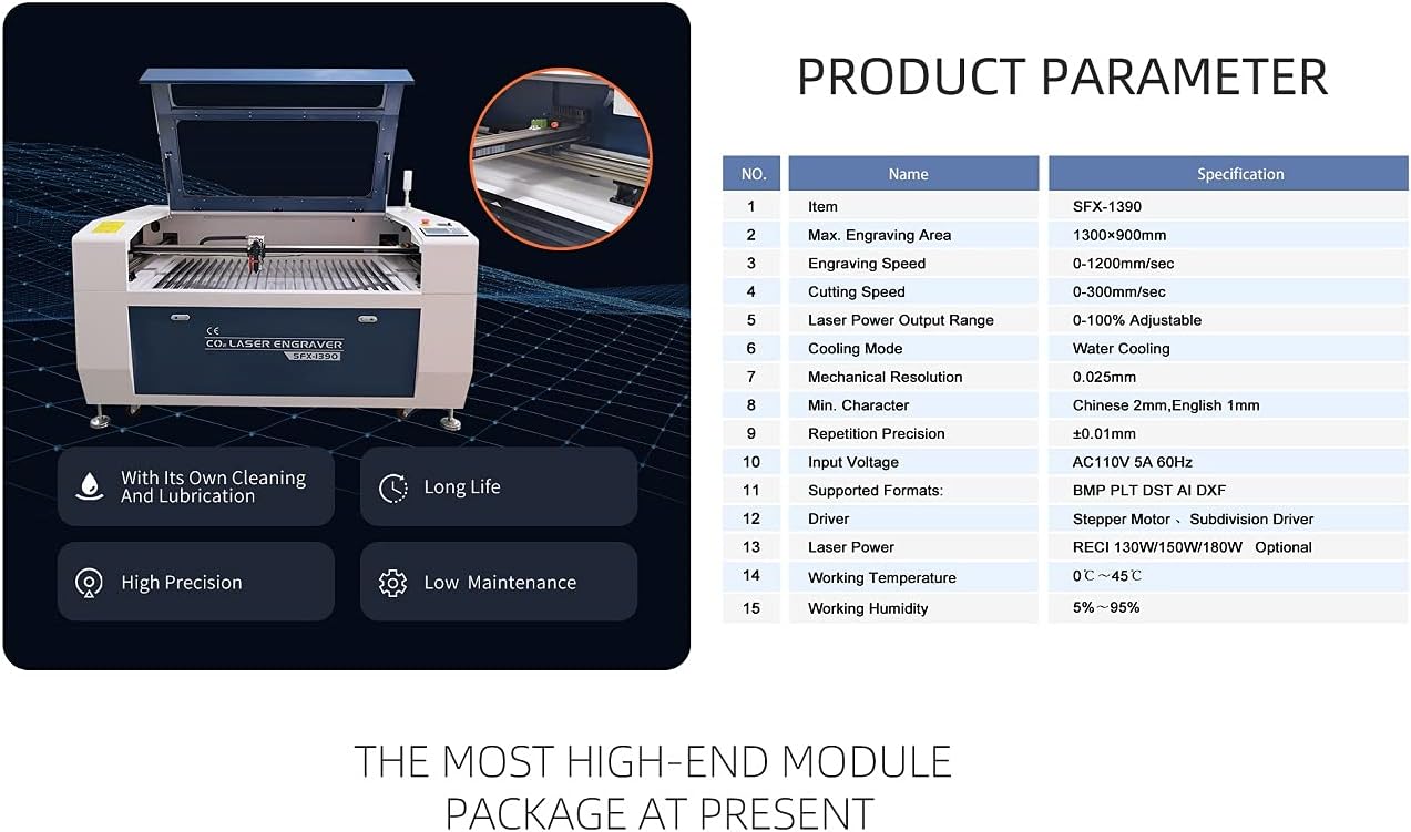 ZAC CO2 Laser Cutter 130W/150W/180W CO2 Laser Cutting Machine CO2 Laser Cutter Engraver with Lightburn Software 1300x900mm Workbench