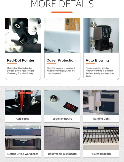 ZAC CO2 Laser Cutter 130W/150W/180W CO2 Laser Machine De Découpe CO2 Laser Cutter Graveur avec Logiciel Lightburn 1300x900mm Workbench