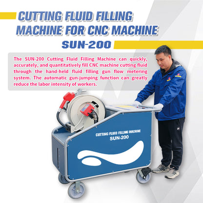 ZAC Cutting Fluid Filling Machine for CNC Machine SUN-200 Coolant Filling Machine 150L with Auto Jump Gun CNC Coolant Refill, 9m Reel Hose, No Spill