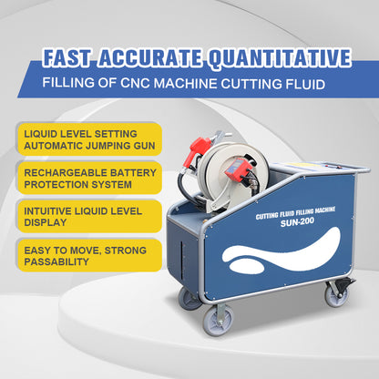 ZAC Cutting Fluid Filling Machine for CNC Machine SUN-200 Coolant Filling Machine 150L with Auto Jump Gun CNC Coolant Refill, 9m Reel Hose, No Spill