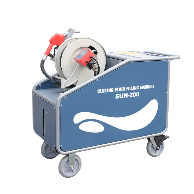 ZAC Cutting Fluid Filling Machine for CNC Machine SUN-200 Coolant Filling Machine 150L with Auto Jump Gun CNC Coolant Refill, 9m Reel Hose, No Spill