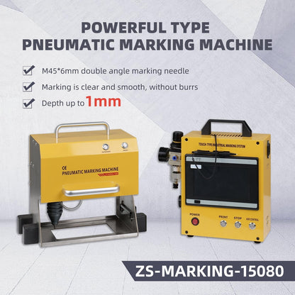 ZAC 100W Pneumatic Dot Peen Marking Machine with 5.9x3.15inch Marking Area 7inch Touch Screen for Metal Letters VIN Numbers Namplates