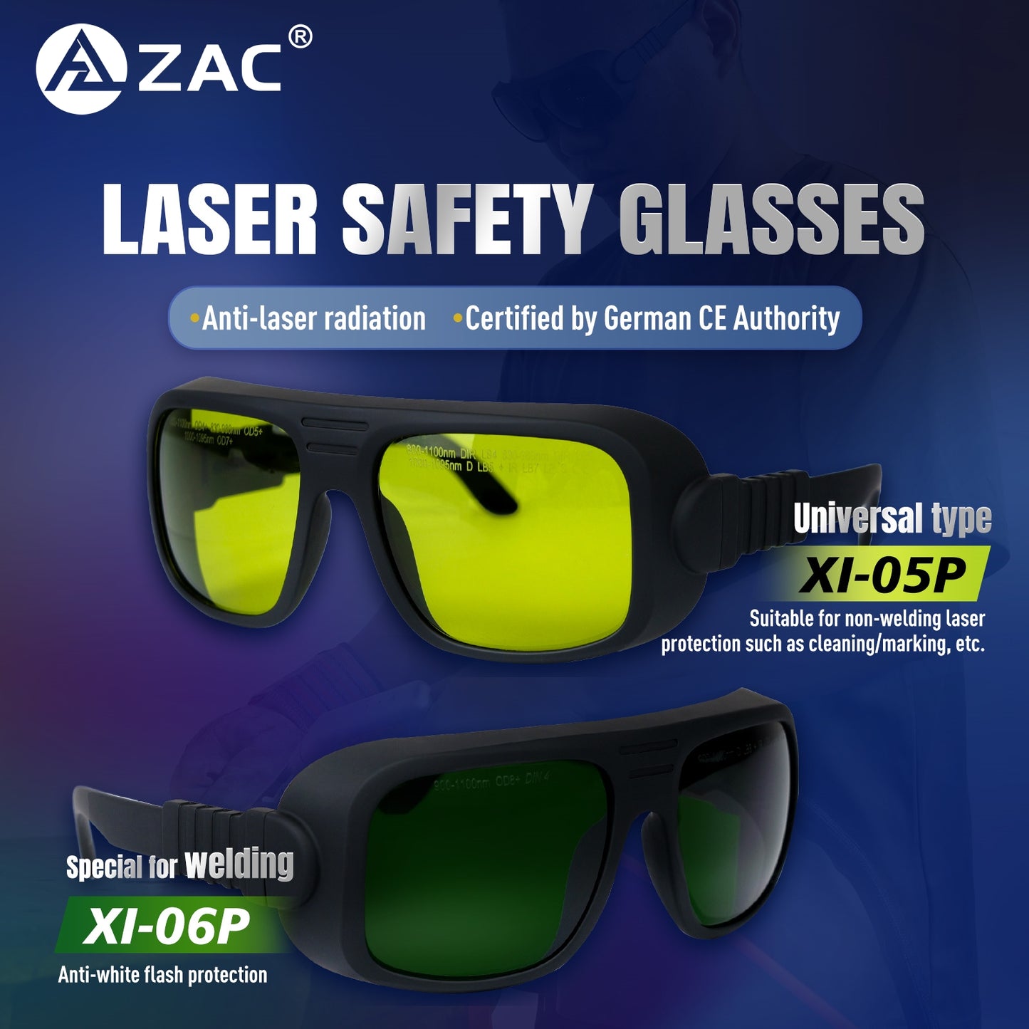 ZAC Laser XI-05P Universal Laser Safety Glasses OD4+ (900-1100nm)