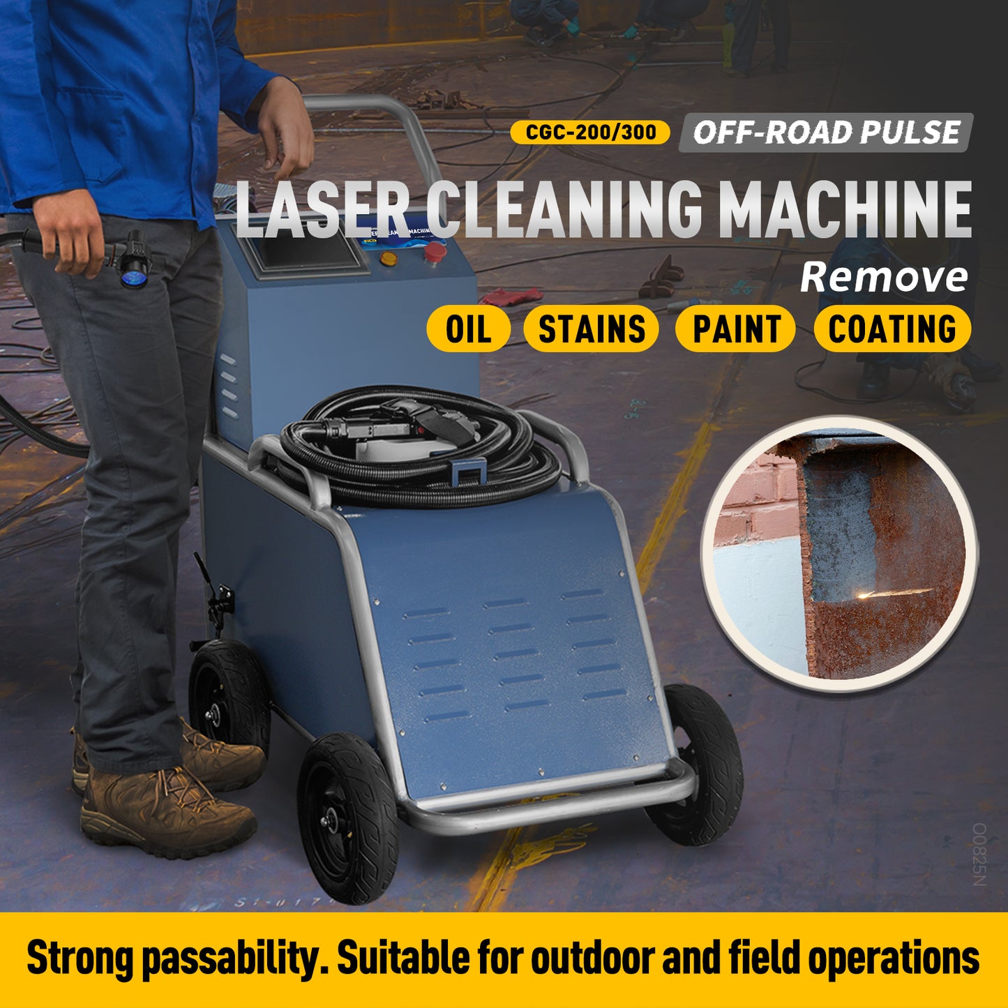 ZAC Off-road 220V Laser Cleaning Machine 200W 300W Pulsed Laser Rust Removal for Outdoor Rust Paint Metal