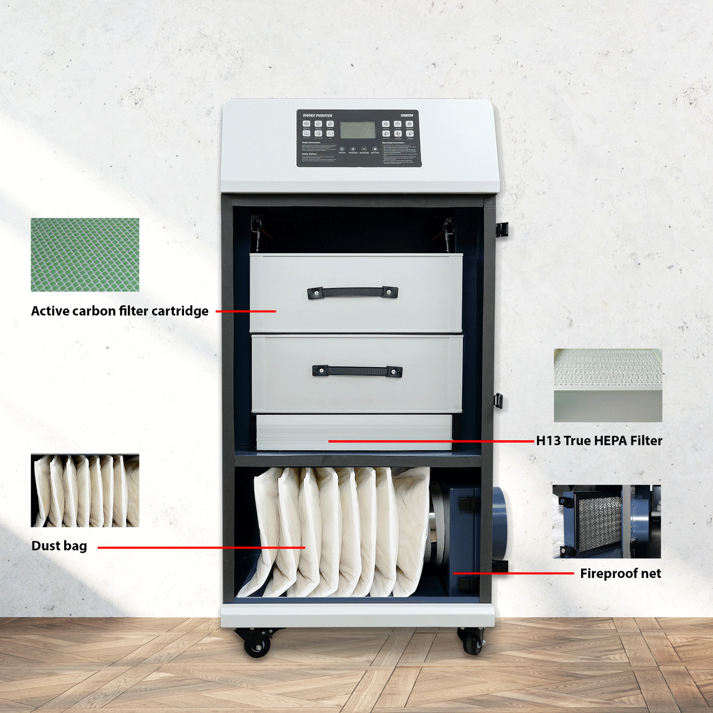 ZAC Smoke Purifier 700W Laser Fume Extractor Solder Smoke Absorber for Laser Marking Engraving Cutting Welding Machine