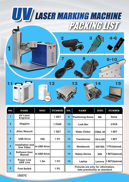 ZAC UV Laser Marking Machine 3W/5W/10W/15W UV Laser Graveur Marqueur pour Verre Plastique Céramique Métal